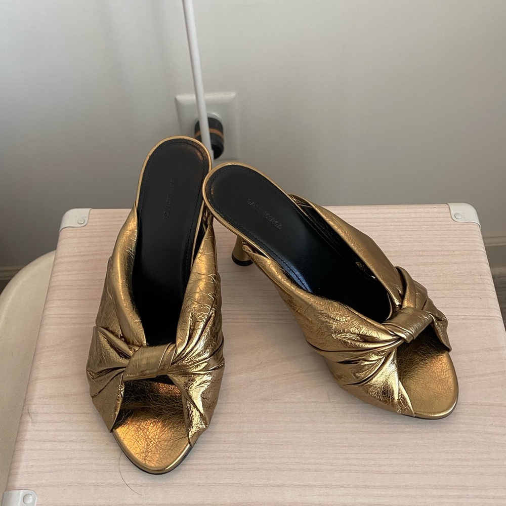 Balenciaga Metallic Gold Heeled Mules